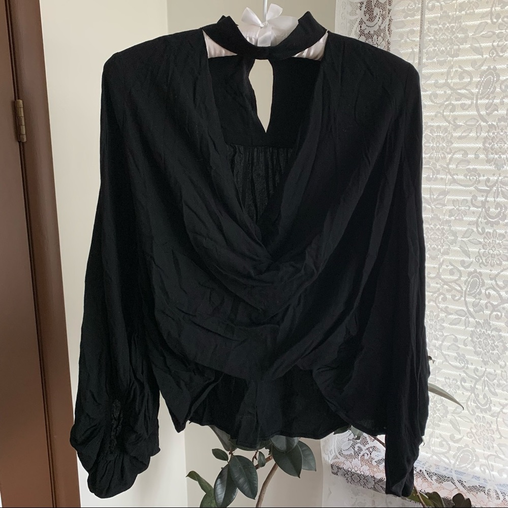 Choker Neck Bell Sleeve Blouse